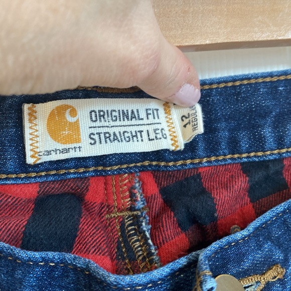 Carhartt Women's Straight Leg Jeans - Blue with Red Accents - Picture 2 of 8